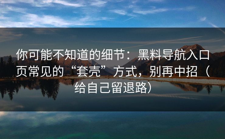 你可能不知道的细节:黑料导航入口页常见的“套壳”方式,别再中招(给自己留退路)